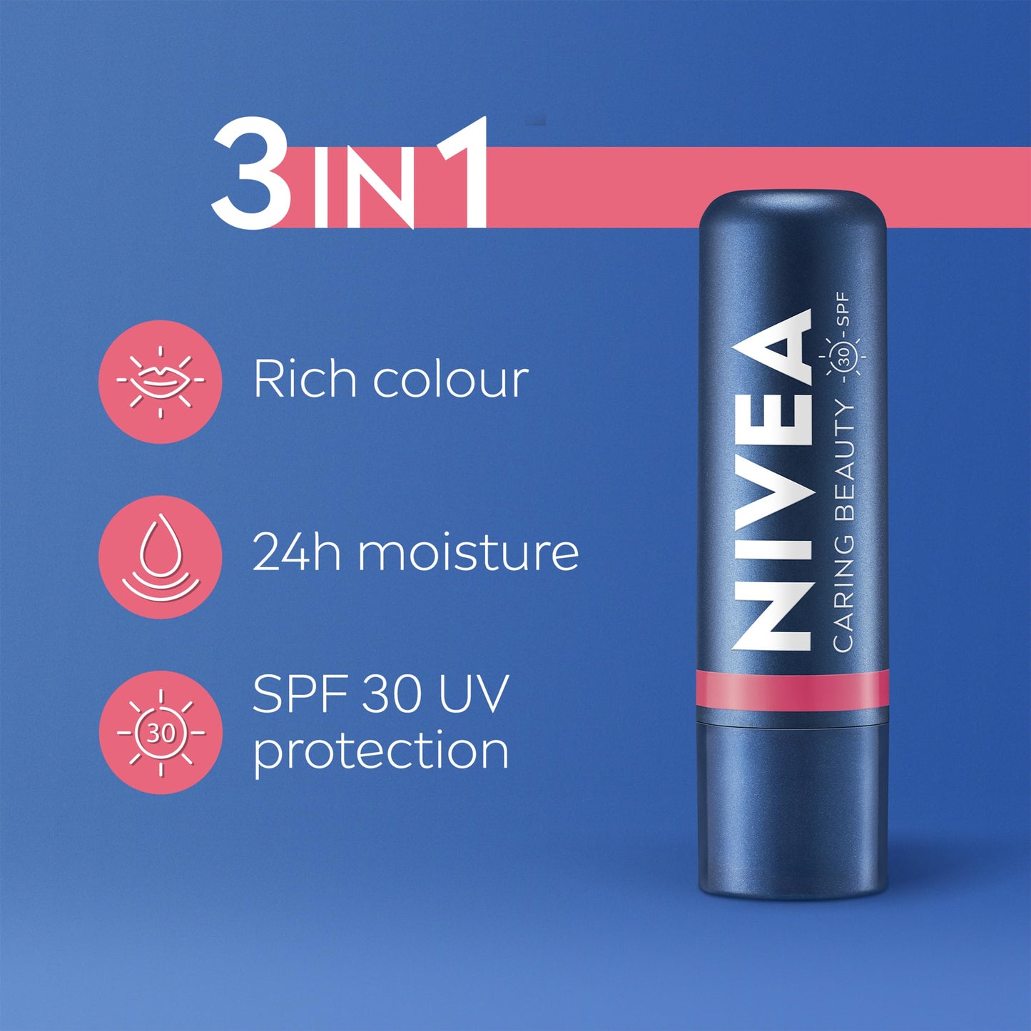 NIVEA Caring Beauty Rose Nude Lip Balm SPF30 (4.8g), 3-in-1 Buttery Lip and Cheek Tint, Rich Colour and 24H Moisturisation with SPF 30 Protection