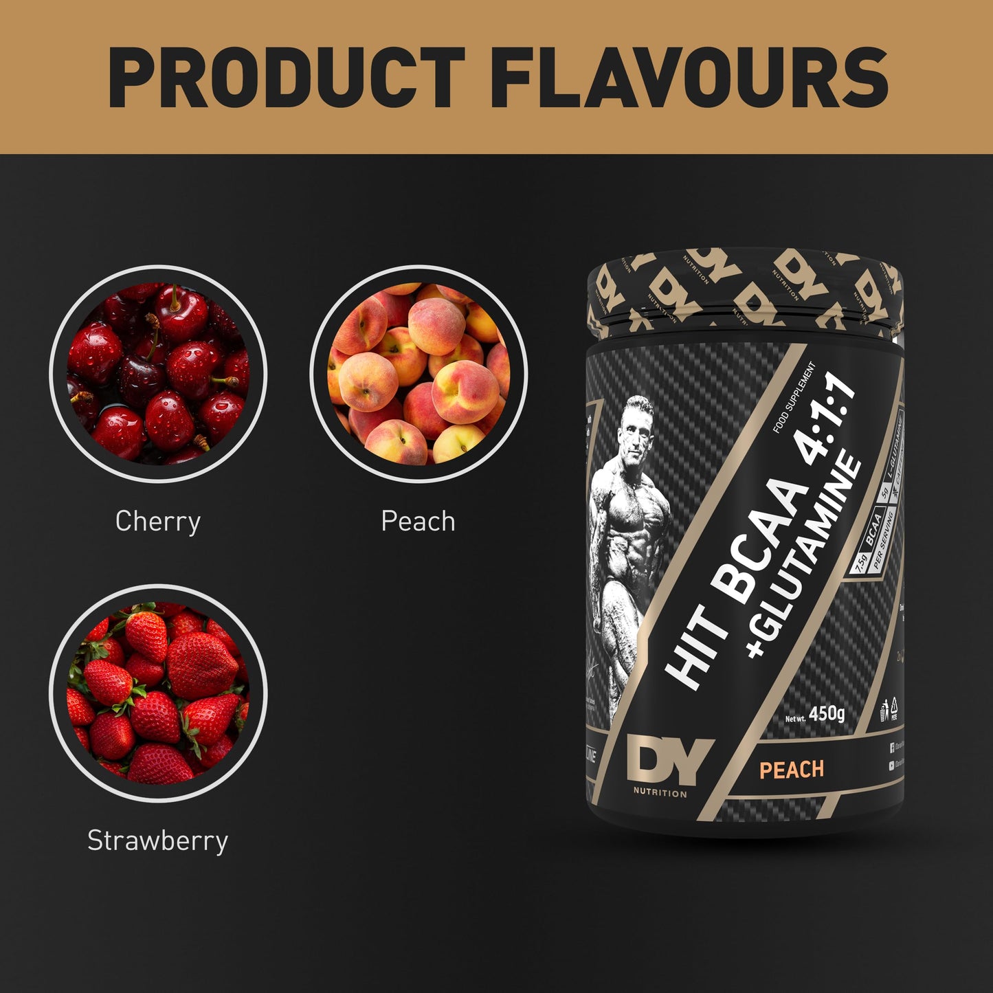 DY Nutrition HIT BCAA 4:1:1 + Glutamine, 450g, 30 Servings (Cherry Flavour) Branch Chain Amino Acid Powder Drink for Optimal Pump & Performance | Pre & Intra Workout Supplement