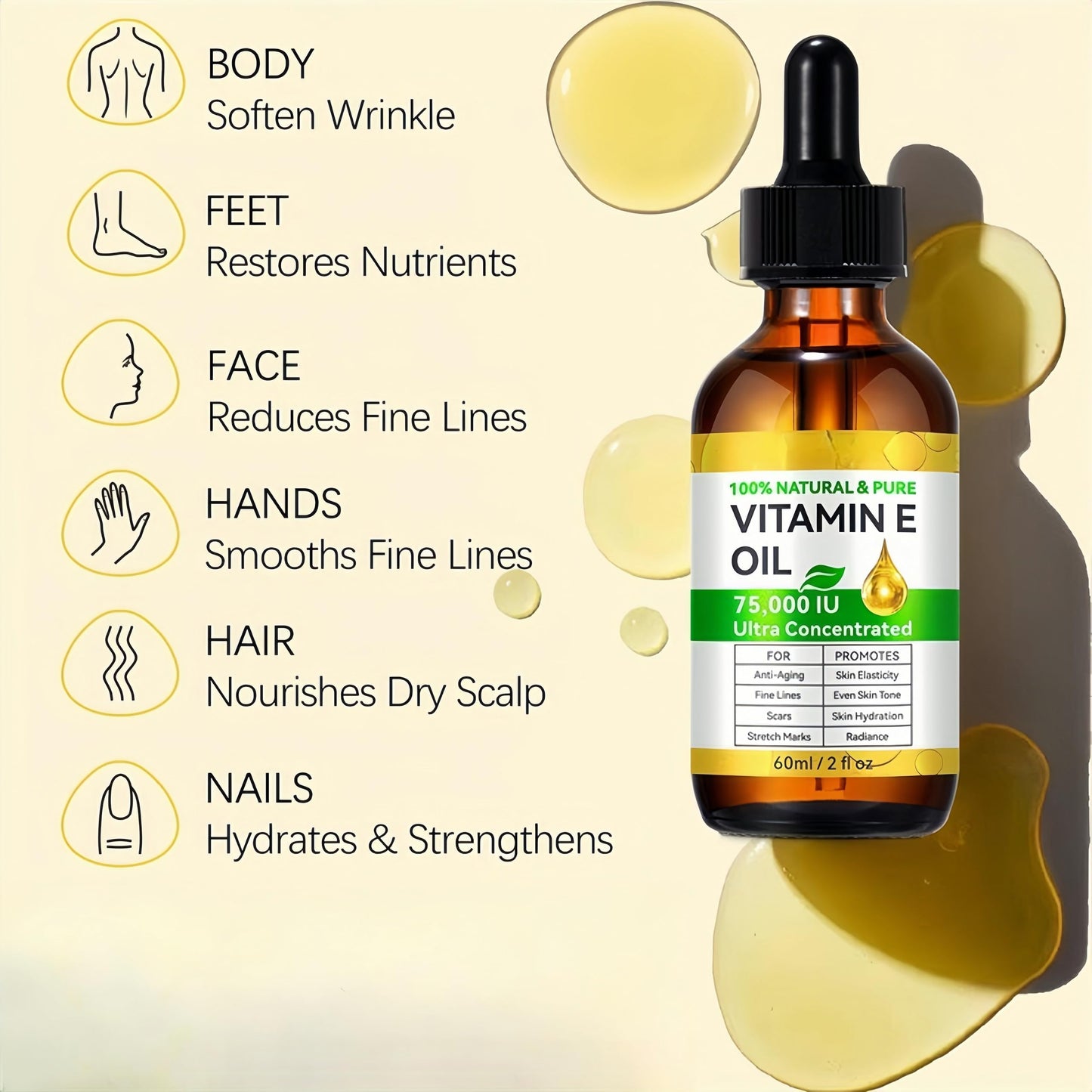 AurolaGlow Pure Vitamin E Oil for Skin & Hair - Natural Bio Oil Scar Treatment, Vitamin E Capsules for Face (2 Fl Oz) - Non GMO, Cold Pressed, Moisturizing & Easy to Absorb