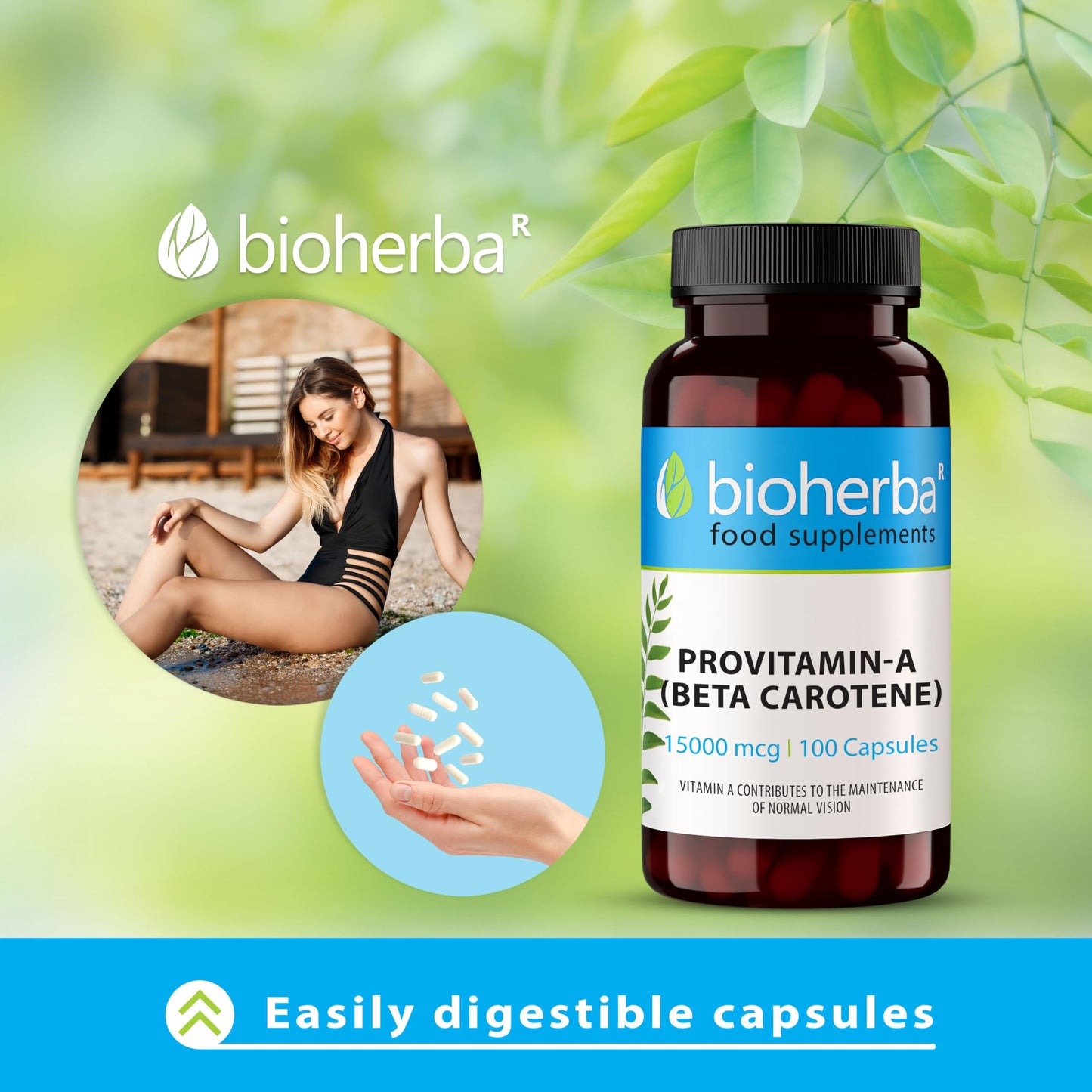 Beta-Carotene 100 Capsules 15000 mcg - High-Potency Provitamin A for Skin and Immune Health by BIOHERBA