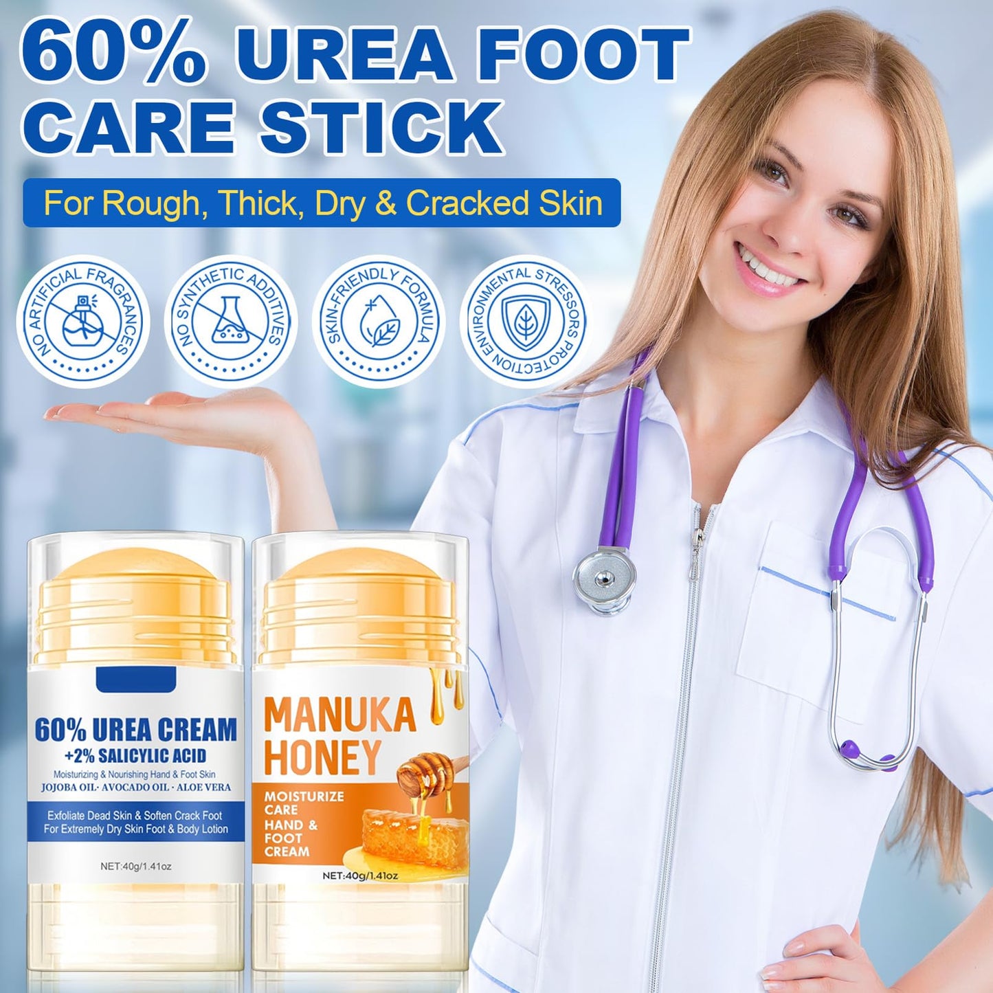 DMQ Urea Foot Cream, 2PCS Foot Cream for Cracked Heels and Dry Skin, Honey Cracked Heel Repair Cream, Urea Cream Foot Moisturiser (1.41 Ounce (Pack of 2), Aloe Vear & Honey)