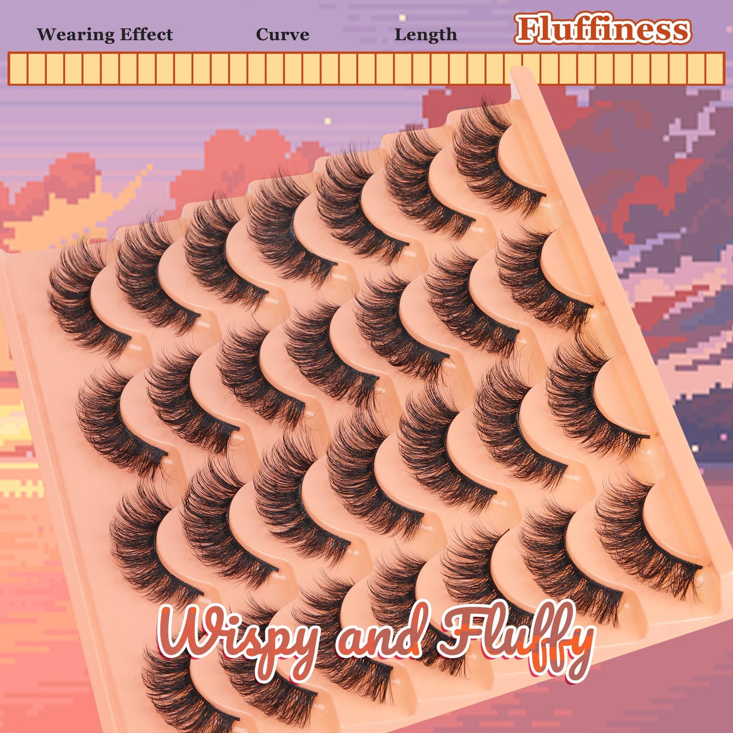 Goddvenus Lashes Natural False Eyelashes Fluffy 5D Russian Strip Lashes16mm Cat Eye Lashes Fake Lashes Fluffy 14 Pairs CC Curl Wispy Eyelash Pack