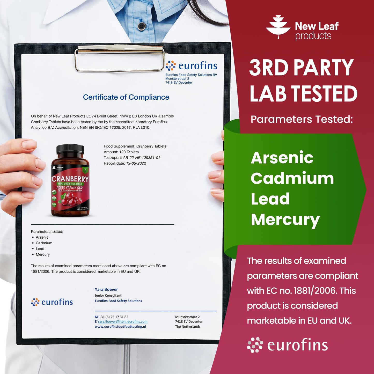 Cranberry Tablets Triple Strength 30,000mg - 120 Cranberry Supplements Enriched with Vitamin C & D - Cranberry Supplements for Women and Men - Vegan Cranberry Tablets Made in UK by New Leaf