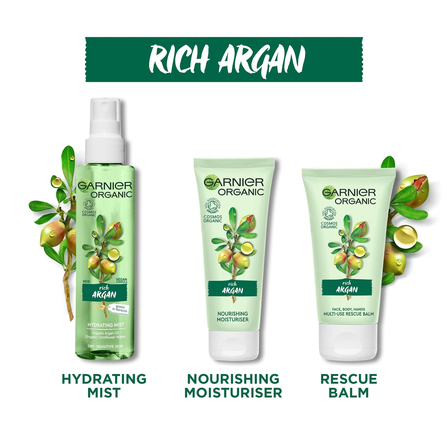 Garnier Organic Argan Multi Use Rescue Balm for Face, Body and Hands, Instantly Nourishes and Soothes Dry Hands & Dry Patches 50 ml
