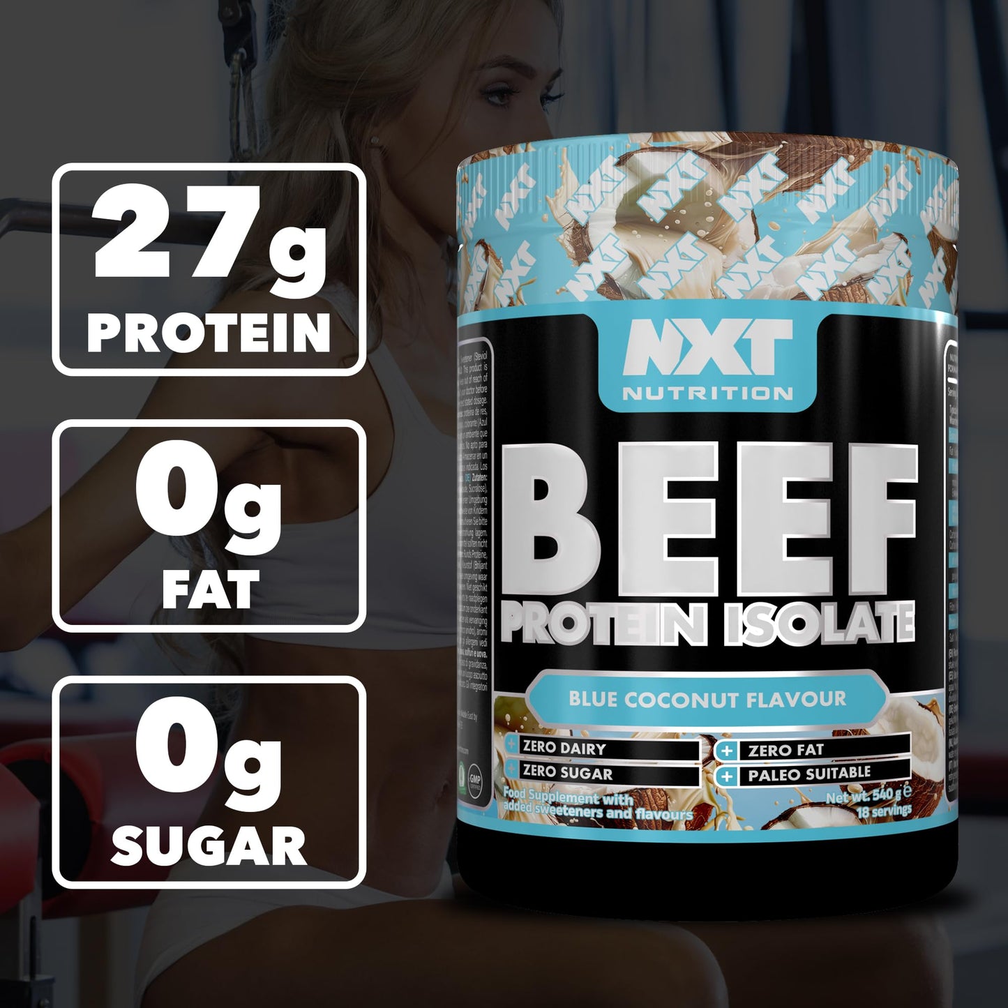 NXT Nutrition NXT Beef Protein Isolate 540g - High Protein Powder in Natural Amino Acids - Paleo, Keto Friendly - Dairy and Gluten Free - 540g - Blue Coconut