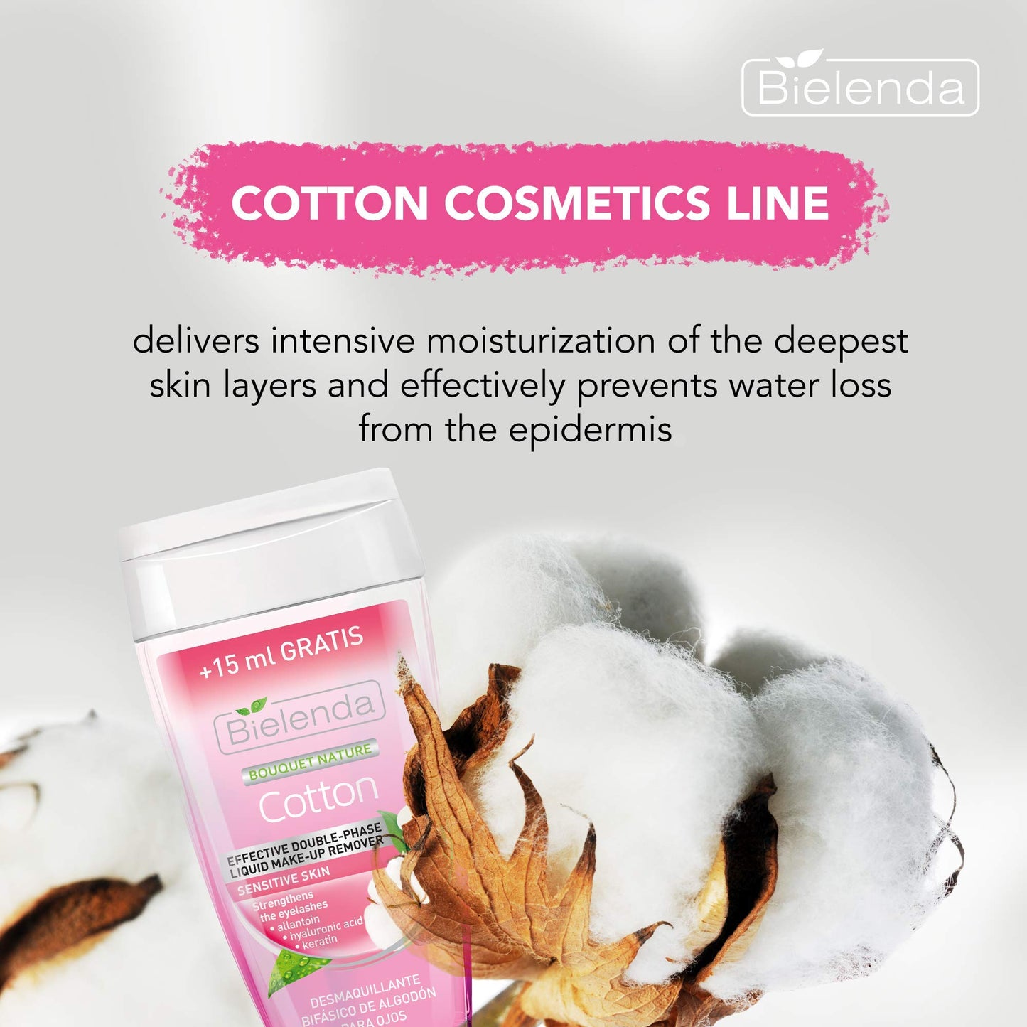 Bielenda BOUQUET NATURE - Soothes And Alleviates Irritation, Removes Signs Of Eye Fatigue And Puffiness - Cotton Gentle Double Phase Liquid Make Up Remover - 140 ml