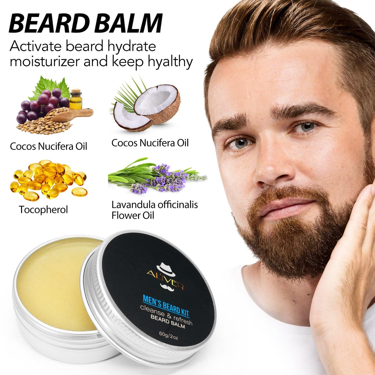 leyosger Beard Growth Kit, Beard Grooming Kit for Men W/Beard Roller,Atural Ingredients Beard Growth Serum, Beard Balm, Beard Comb, Stimulate Beard Growth With This Beard Care Kit, Gifts For Men