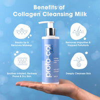 Proto-Col Proto-col - Cleansing Milk, Rich Collagen and Hydrating Hyaluronic Acid with Powerful Vitamins + Minerals, Deeply Cleanses, Brightens Skin and Removes Impurities (200ml)