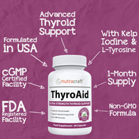 ThyroAid #1 Thyroid Support Supplement | Premium Thyroid Formula & Energy Support with Kelp, Iodine, Ashwagandha, Selenium, B12, Copper & More | 60 Capsules (Non-GMO)
