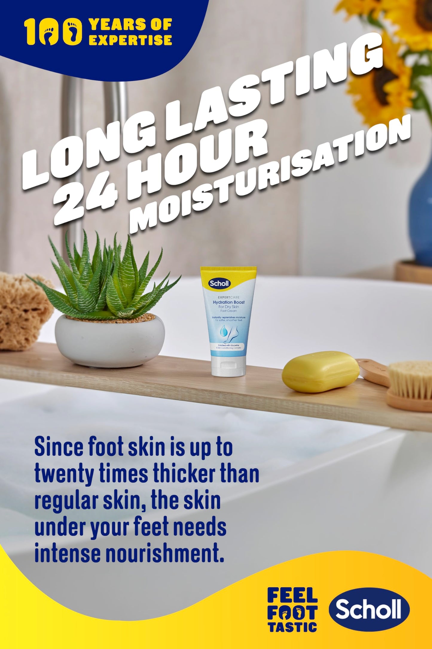 Scholl ExpertCare Hydration Boost Daily Moisturiser Cream for Feet 150ml, Fast Absorbing Foot Cream, Enriched with Glycerine and Skin Conditioning Complex for Softer Smoother Feet