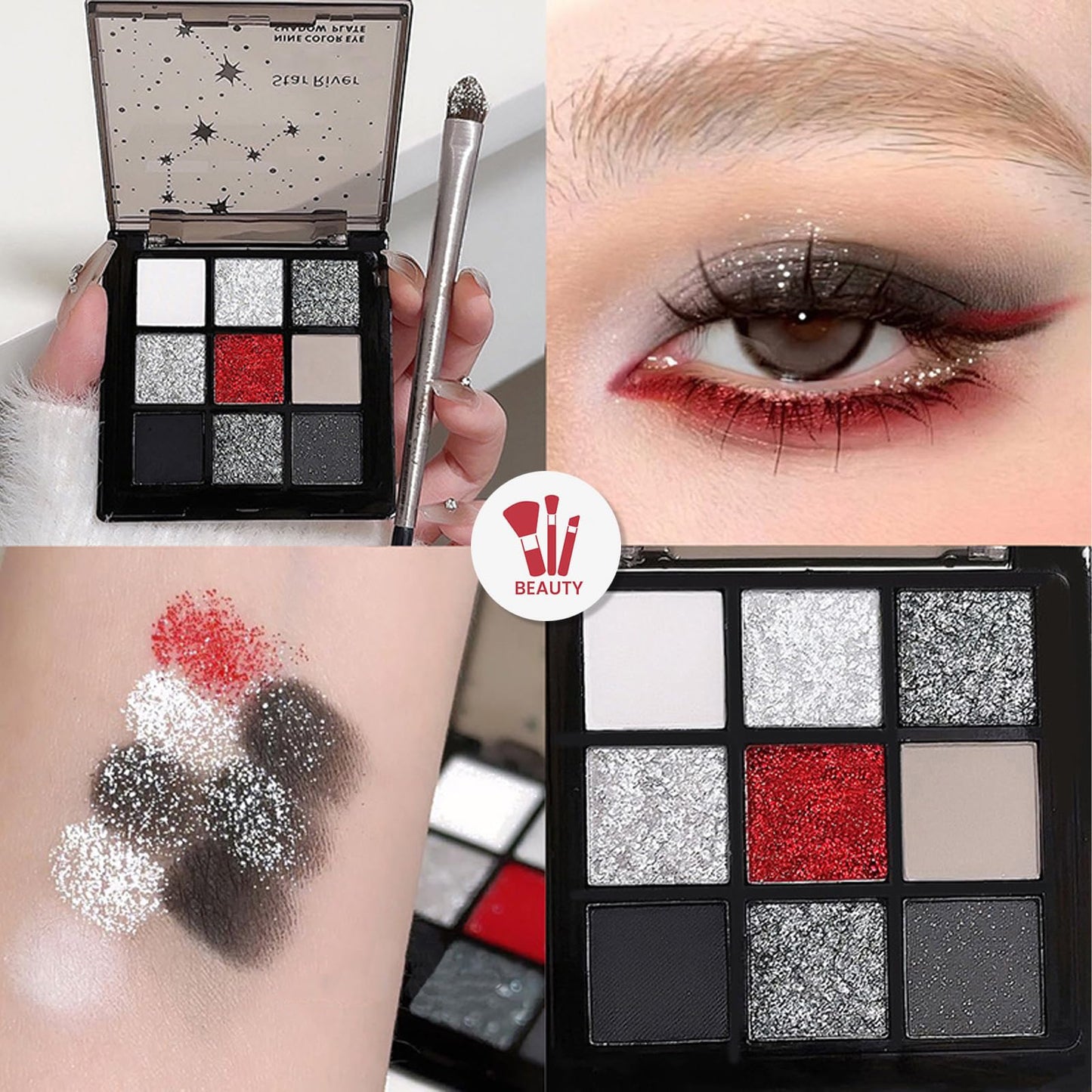 LUMKMAS Smokey Eyeshadow Palette, 9 Colors Matte Shimmer Eye Shadow Pallets for Women, Black Gray Red Eye Shadows Make-Up Palette, Highly Pigmented Gothic Eyeshadow, Smokey Cosmetics Gift