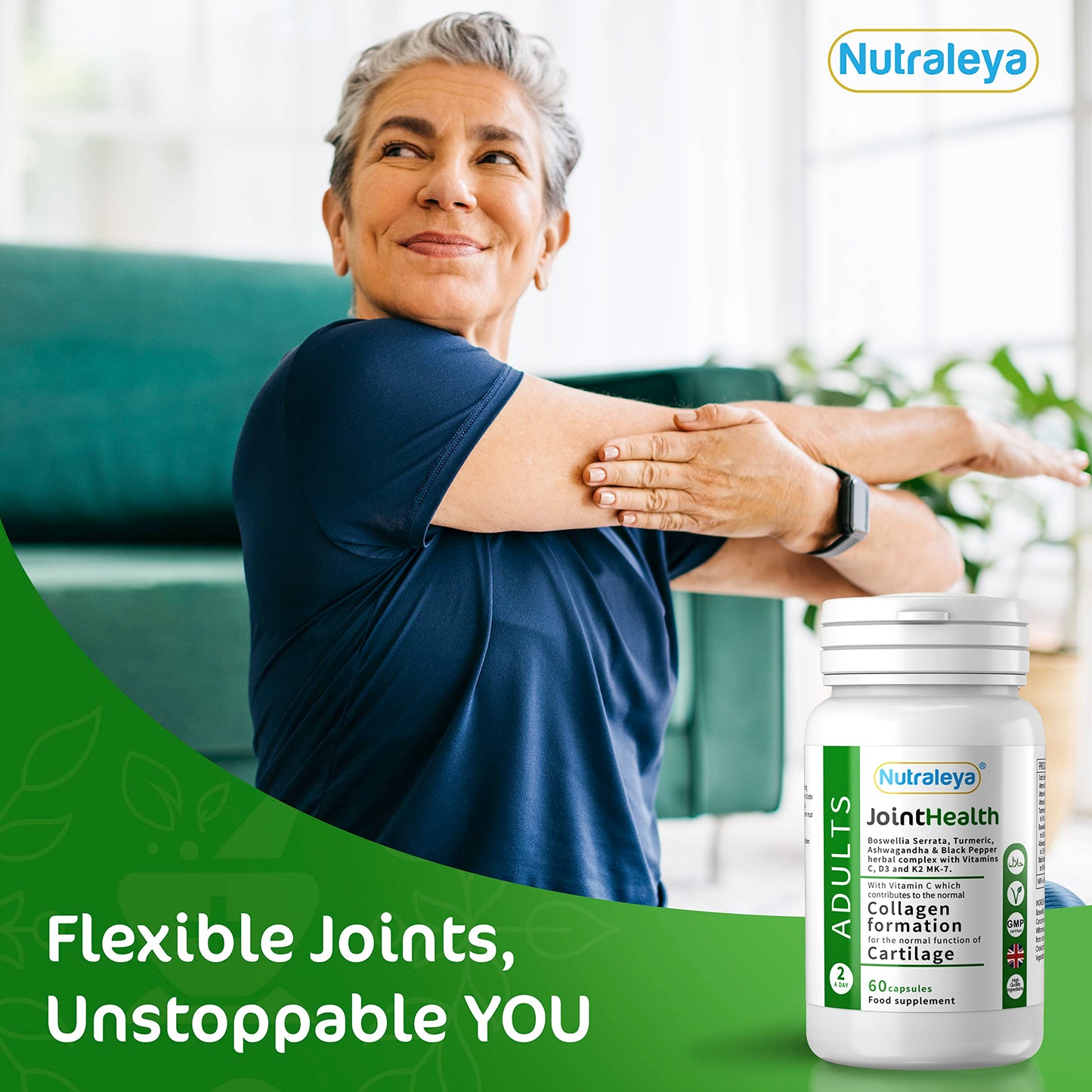 Nutraleya Joint Supplements for Men & Women (60 Capsules ) - Boswellia Serrata, Black Pepper, Ashwagandha, & Turmeric Supplement - Joint Care Supplements - Natural, Plant-Based