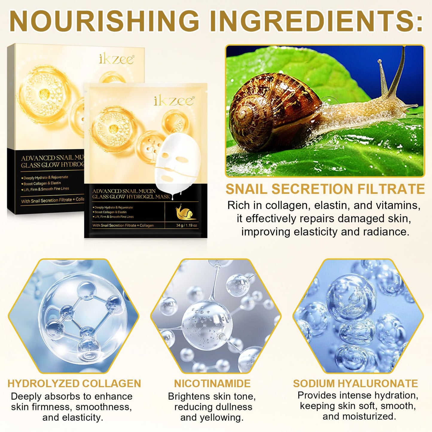 Generic Advanced Snail Mucin Glass Glow Hydrogel Mask, Collagen Face Masks Skincare, Collagen Night Wrapping Mask, Snail Mucin Korean Skincare(4 PCS)