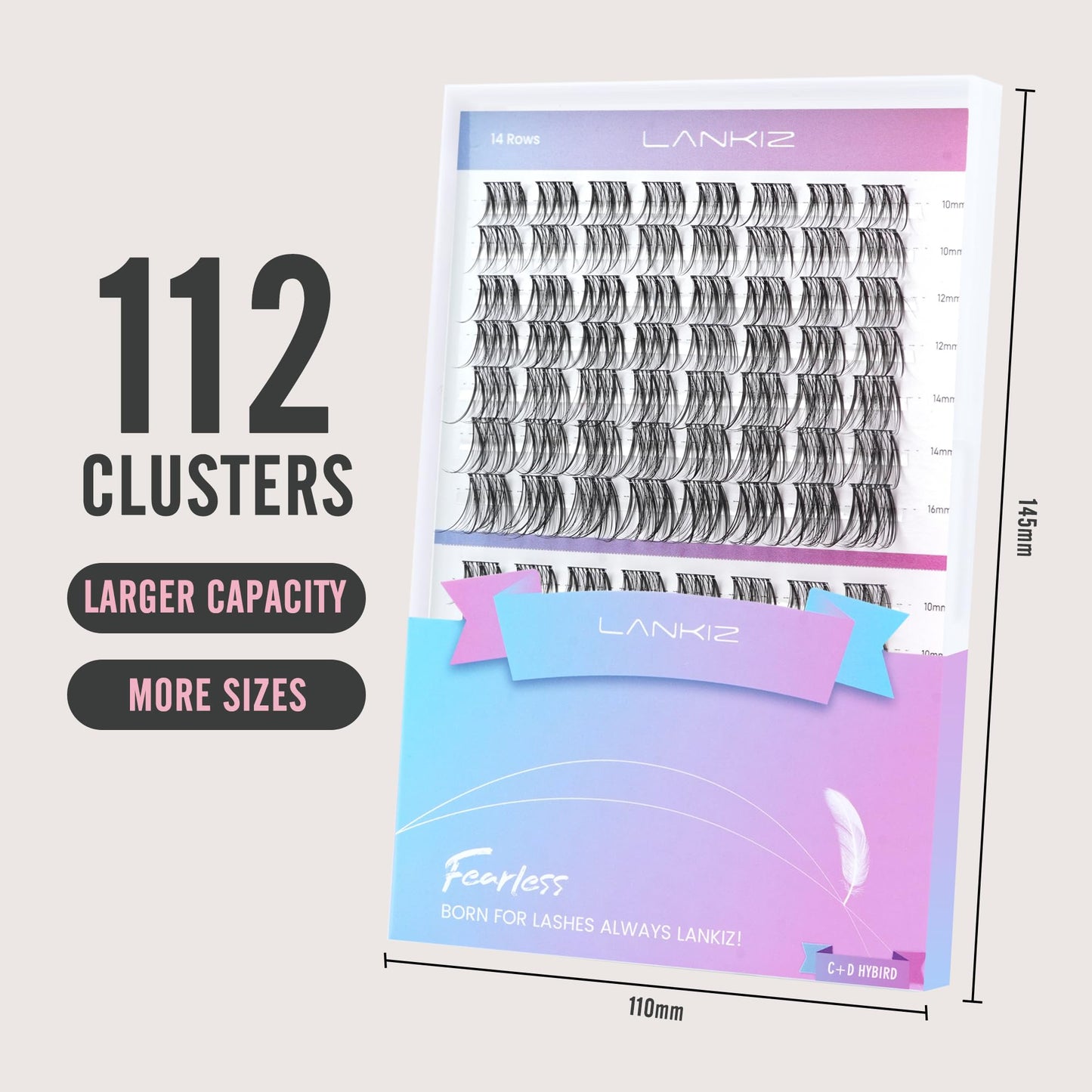 LANKIZ Cluster Lashes,Lankiz Individual Eyelashes C+D Curl 10-16mm Reusable DIY Individual Lashes Hypoallergenic Eyelash Clusters for Daily Wear and Events(Hybird)
