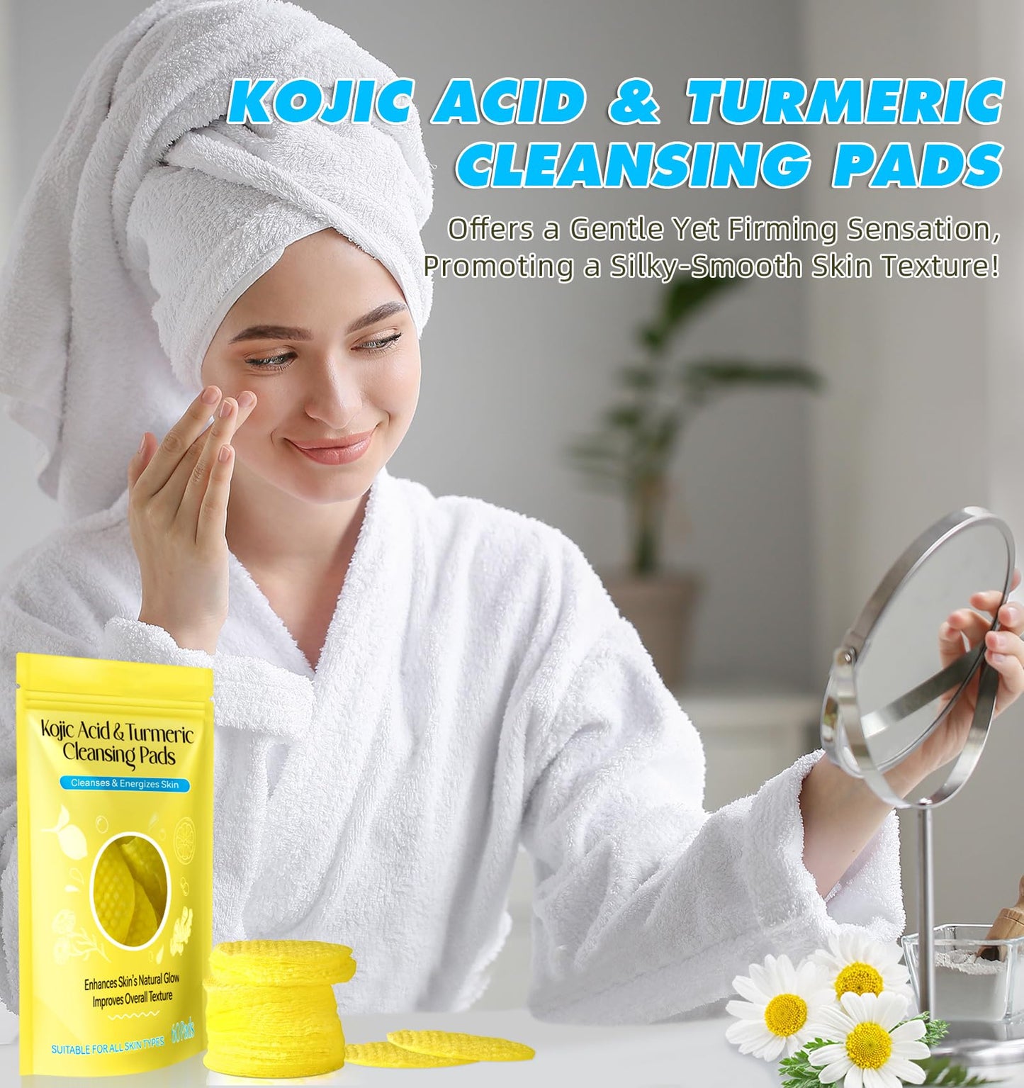 Generic Kojic Acid and Turmeric Pads,Turmeric kojic Acid Pads, Turmeric and Kojic Acid Cleansing Pads for Face, Turmeric Cleansing Pads for Dark spots, Exfoliating, Acne Scars (60 PCS)