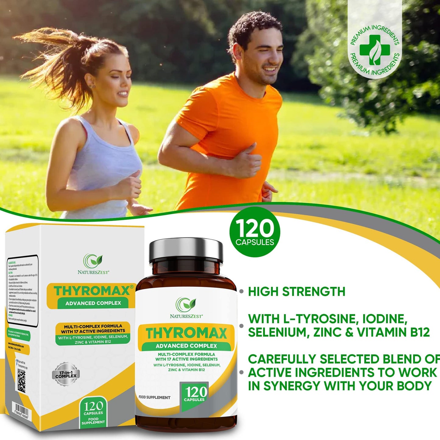 Natures Zest ThyroMax - Thyroid Support Supplement - 120 Vegan Capsules - 17 Active Ingredients Including Iodine, L-Tyrosine, Ashwagandha, B12 and Zinc - UK Made, 2 Month's Supply