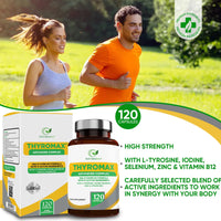 Natures Zest ThyroMax - Thyroid Support Supplement - 120 Vegan Capsules - 17 Active Ingredients Including Iodine, L-Tyrosine, Ashwagandha, B12 and Zinc - UK Made, 2 Month's Supply