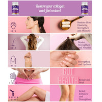 High Strength Marine Collagen Tablets - Skin, Hair, Nails & Joints - Fortified with Hyaluronic Acid, Blueberry, Biotin, Vitamin C, E, B2, B7 & Minerals - 1400MG - Type 1 90 Capsules
