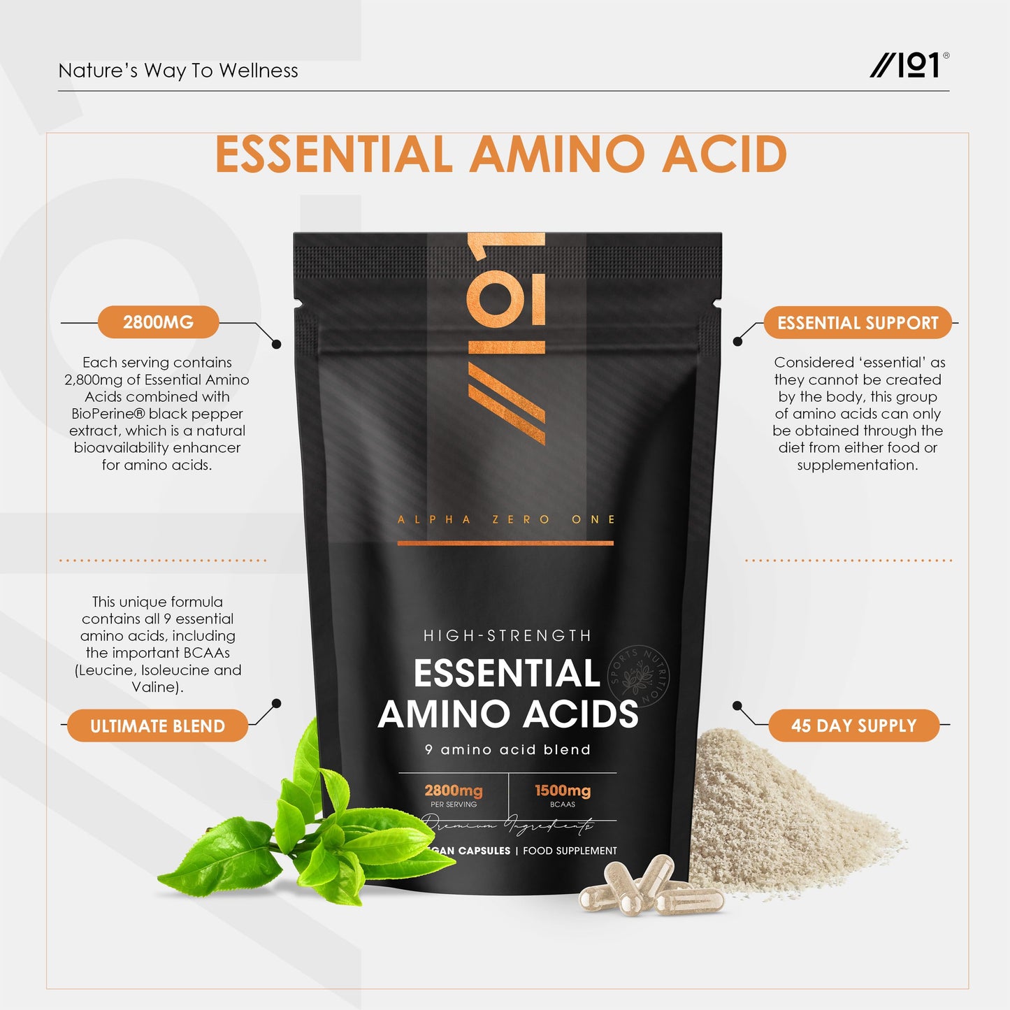 Essential Amino Acids 2800mg with BioPerine® – 180 Capsules (V) – All 9 EAA Amino Acids with All 3 BCAA's Plus 6 More EAAs to Build and Repair Muscle - by Alpha01