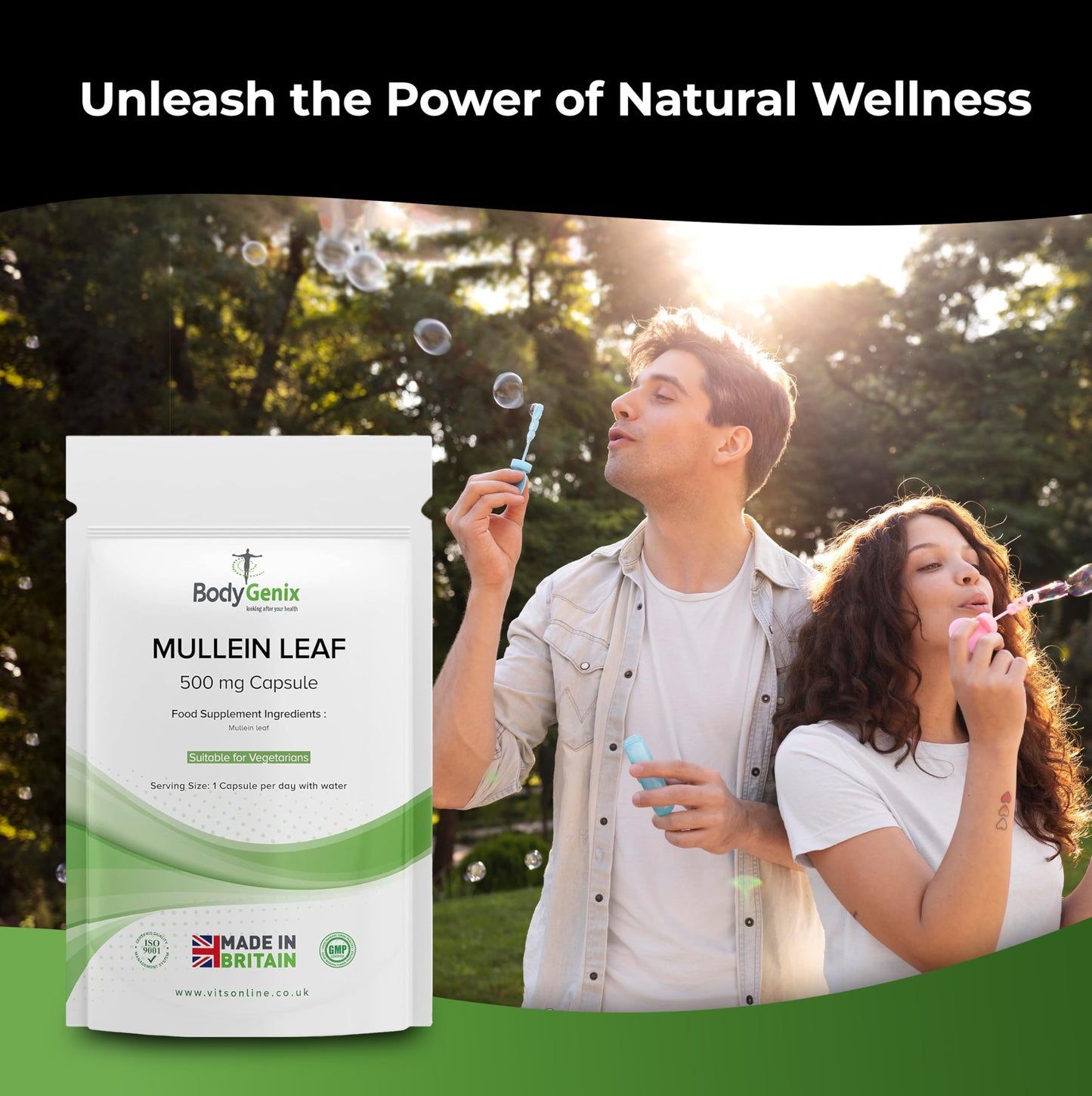 Bodygenix Mullein Leaf Capsules - 500mg Anti Inflammatory Antioxidant Joint Support Respiratory Health Natural Vegan Supplement - 30 Capsules 1 Month Supply