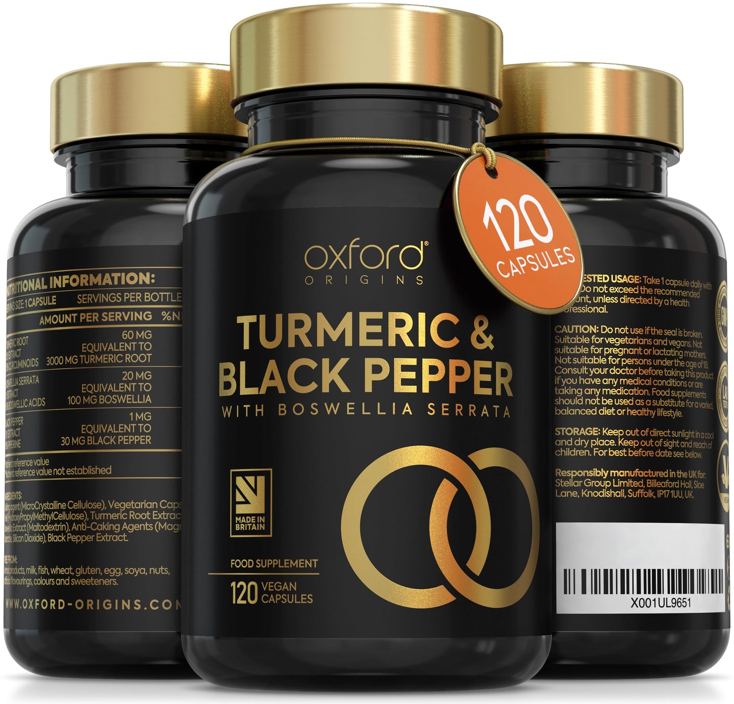 Advanced Turmeric Capsules High Strength 3000mg, Boswellia & Black Pepper | ONE per Day | Turmeric and Black Pepper Capsules Locally Made in UK, Turmeric Powder Joint Care Supplements (120 Capsules)