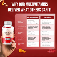 Flebo Vegan Adult Multivitamin Gummies for Women and Men - Vitamin A, B6, D, Iodine & Zinc - 60 Two - A - Day Gummies I Orange Flavour I