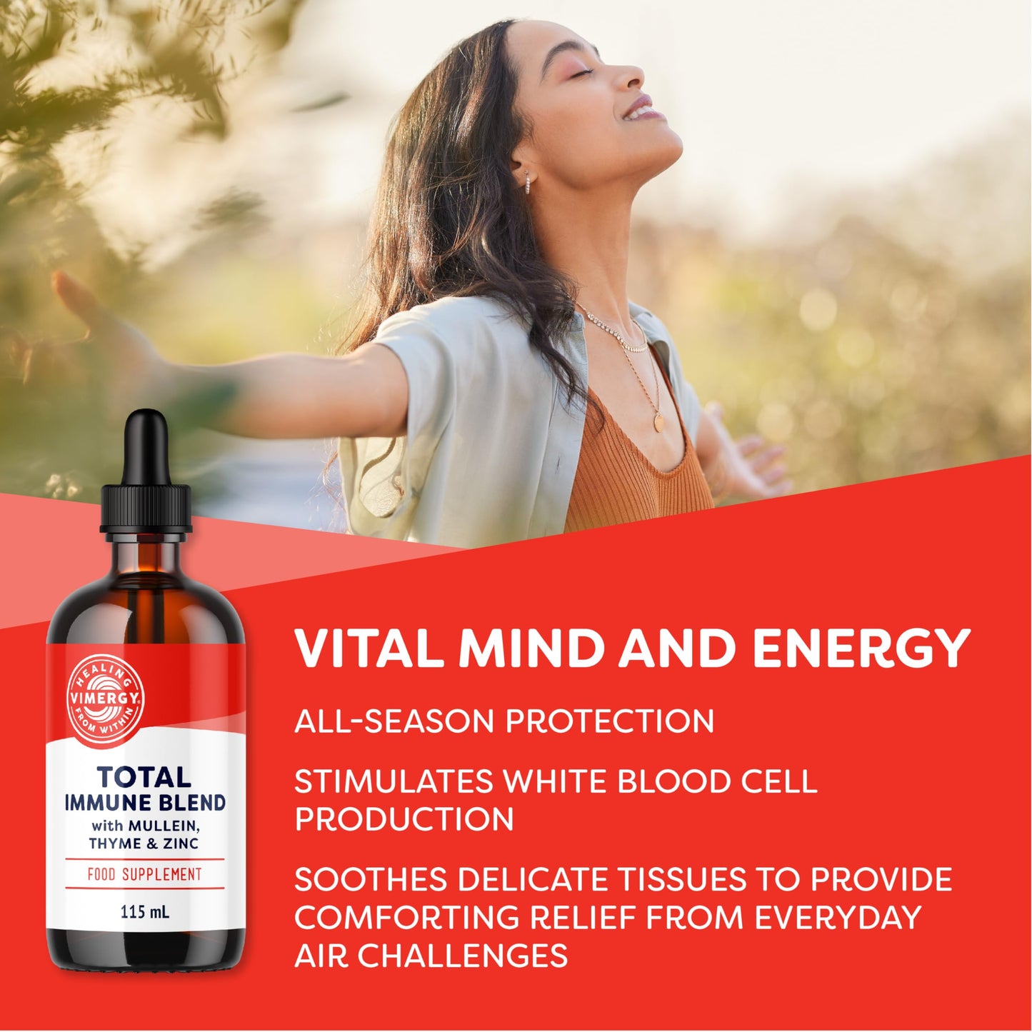 Vimergy Total Immune Blend– Fast-Absorbing Immune Support – All-Season, zinc, Thyme, & Mullein Drops – Non-GMO, Vegan, 57 serv (115 mL)