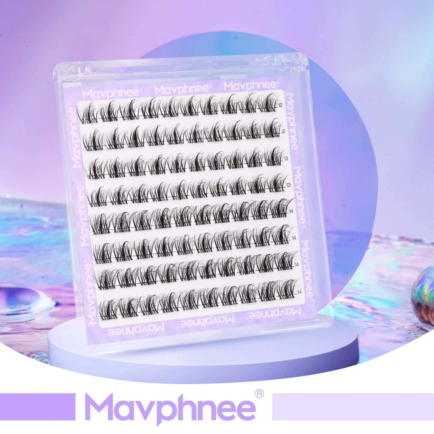 Natural Cluster Lashes Fluffy LC Curl Eyelash Extensions Wispy 96 Pcs Clear Band Lash Individuals Pack 12-14MM DIY at Home Lashes Pack by Mavphnee