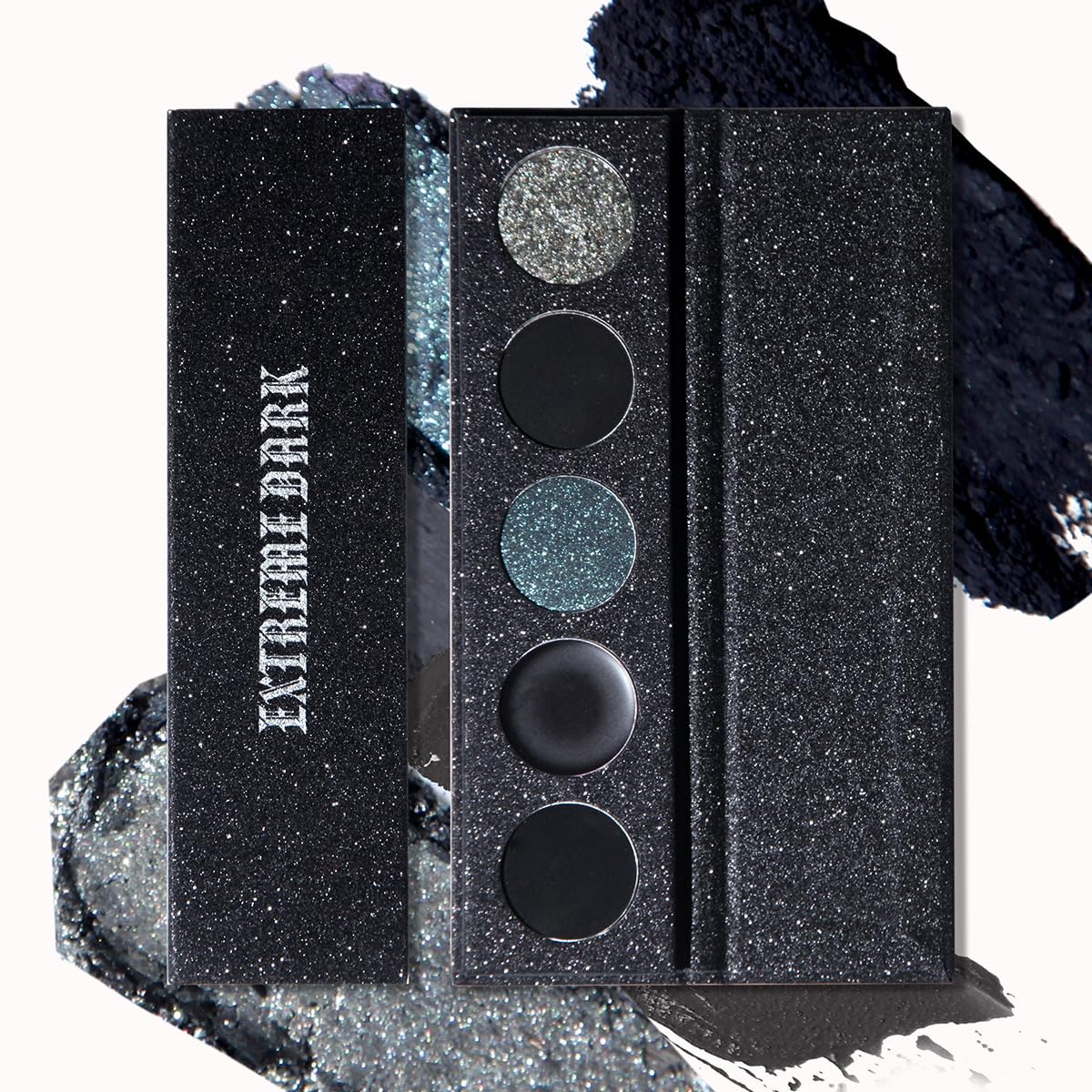 FANFALUV Black Smokey Eyeshadow Palette Makeup,5 Colors Black Silver Gray Blue Eye Shadow Pallets For Women,Long Lasting,Waterproof and Blendable,Highly Pigmented Gothic Makeup Matte For Halloween gifts