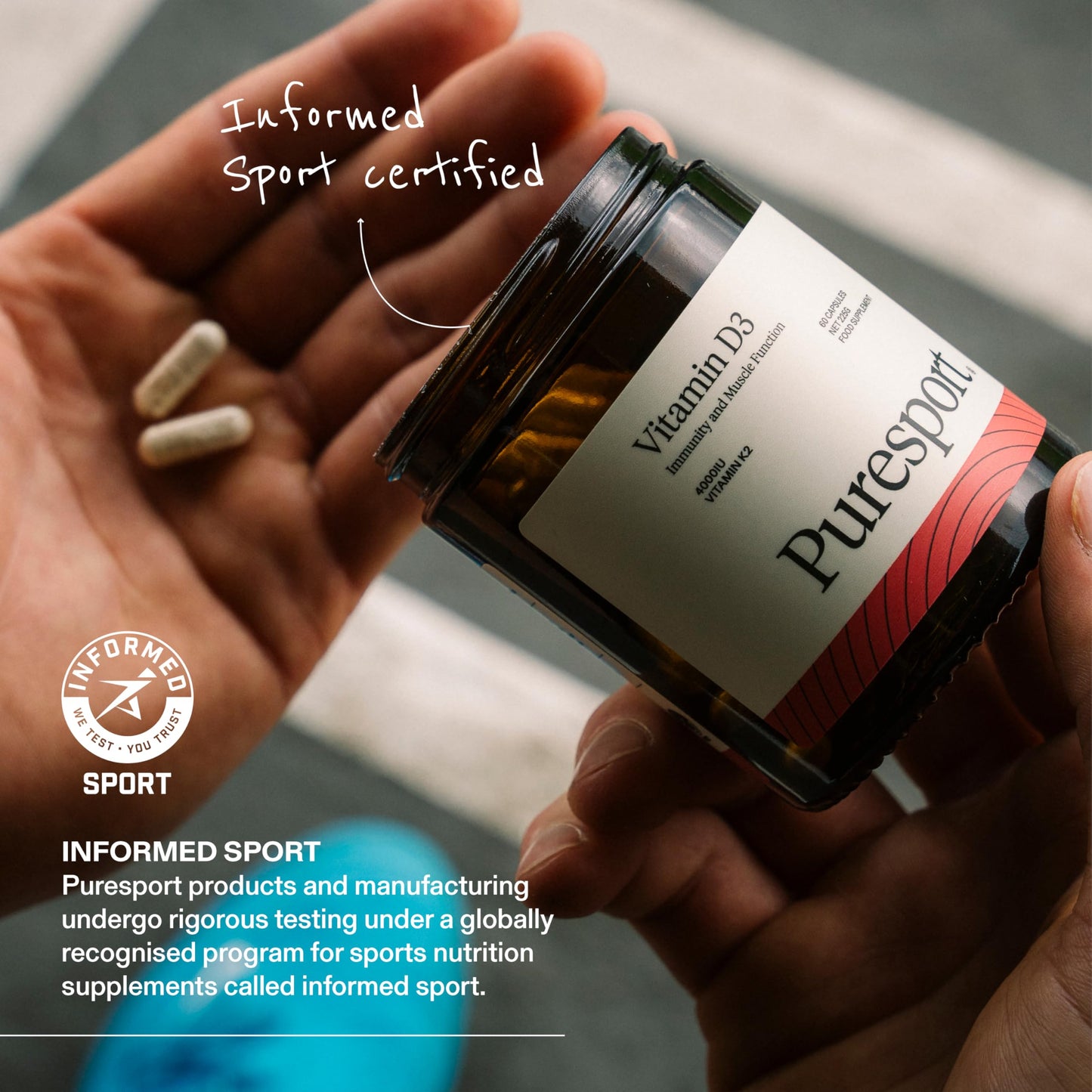 Puresport Vitamin D3 (60 Capsules) | 4000IU Vitamin D3 + K2 | Supports Bone Health and Immune Function Using Vegan-Friendly Vitamin D3 Sourced from Marine Algae | Informed Sport Certified