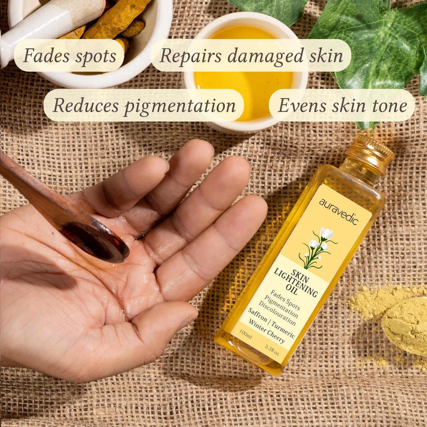 Auravedic Pam Herbals Skin Lightening Oil with Saffron, Turmeric and Winter Cherry 100 Ml