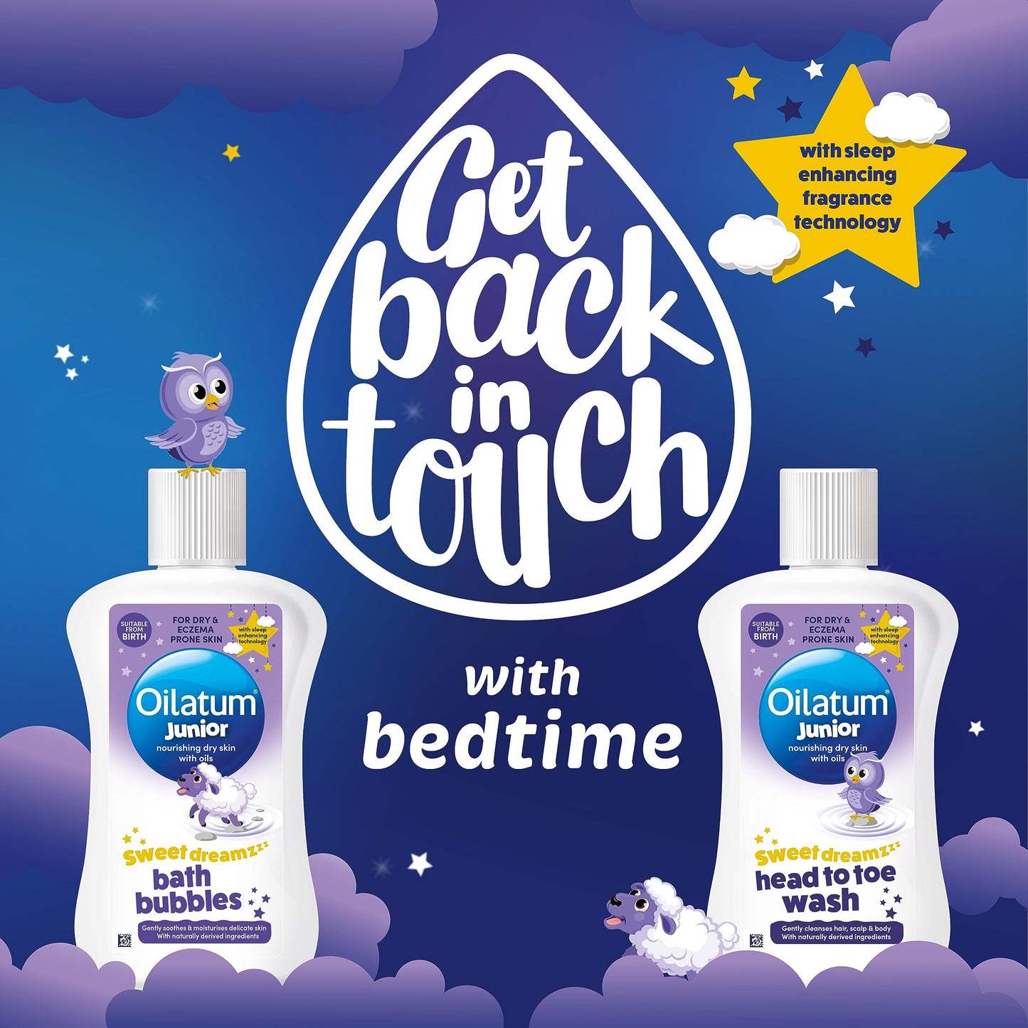 Oilatum Junior Sweet Dreamz Head to Toe Wash 300ml, with sleep enhancing technology for babies and children with dry, sensitive and eczema-prone skin