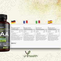 Vegan BCAA Tablets 1500mg - 2:1:1 BCAAs Branch Chain Amino Acids L-Leucine, L-Isoleucine, L-Valine with Vitamin B6, C & B12-180 Tablets not Capsules - Made in The UK by YrHealth