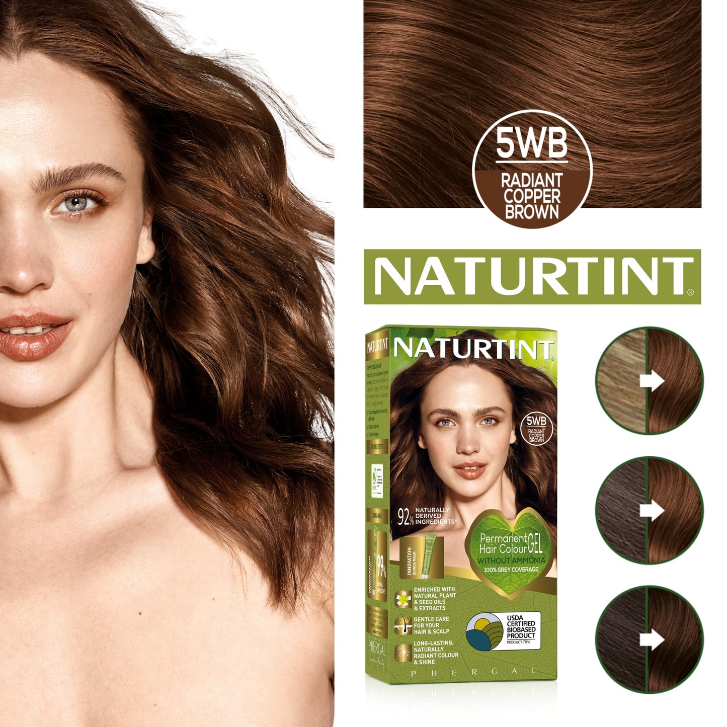 Naturtint Permanent Hair Colour Gel 5WB Radiant Copper Brown, Plant Enriched, Ammonia Free, Long Lasting Grey Coverage and Radiant Colour, Nourishment and Protection