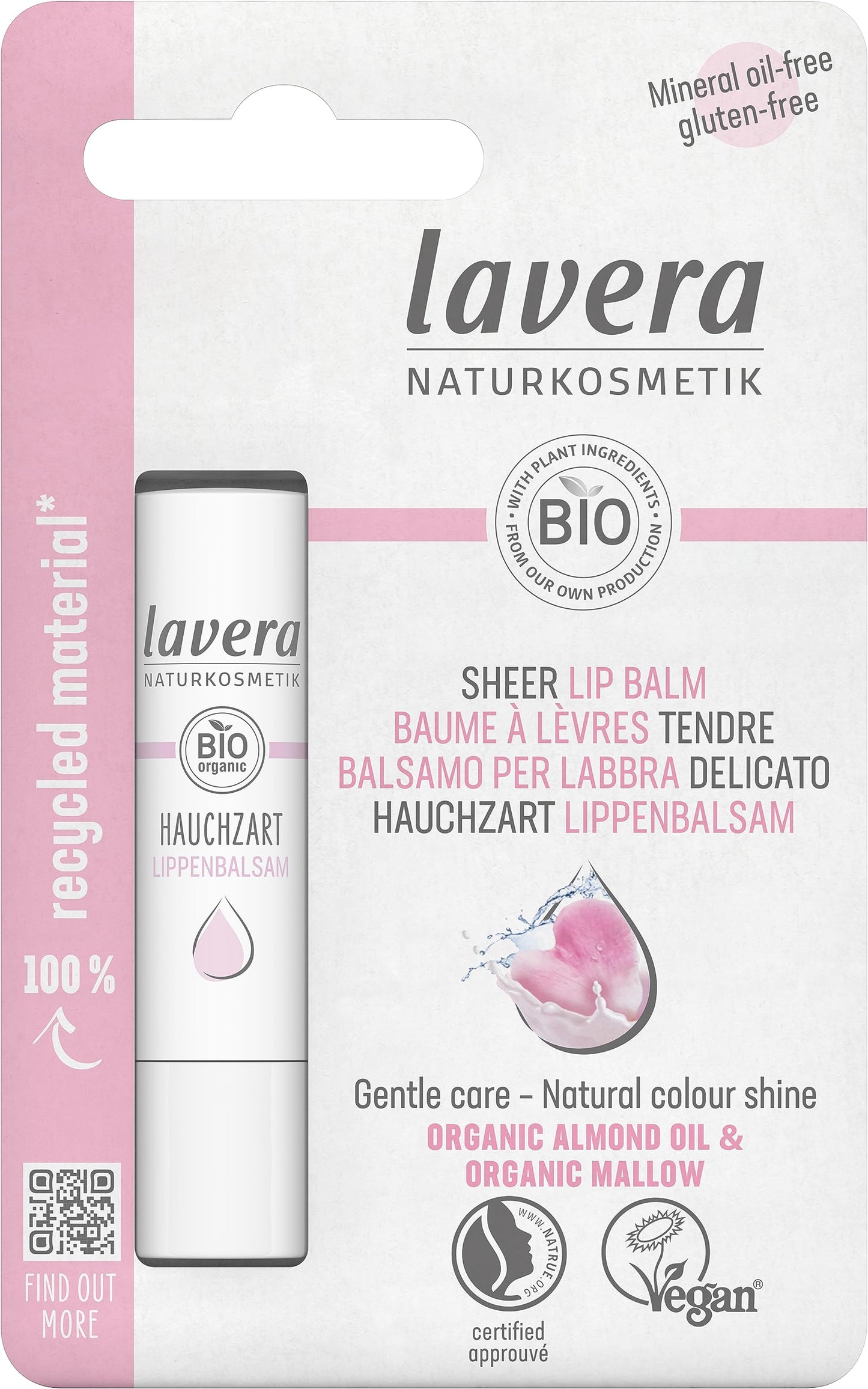 lavera Sheer Lip Balm - for long-lasting and intensive care - strengthens skin barrier - with organic almond oil & organic mallow - vegan