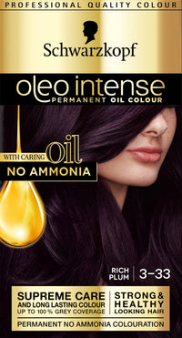 Schwarzkopf Oleo Intense, Permanent Purple Hair Dye, Ammonia Free, Up to 100 Percent Grey Coverage, Rich Plum 3 - 33