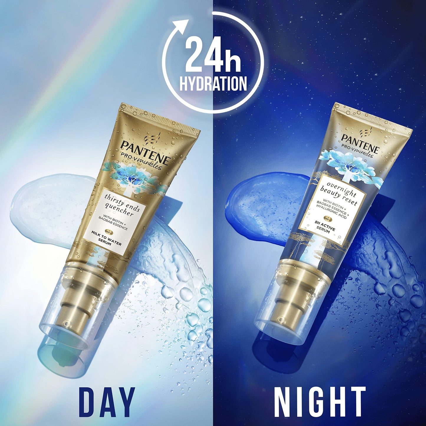 Pantene Hydra Night Hair Serum For Dry Damaged Hair, Leave-in Hair Treatment, 8H Active Serum Overnight Beauty Reset With Biotin, Baobab Essence And Hyaluronic Acid, 70ml