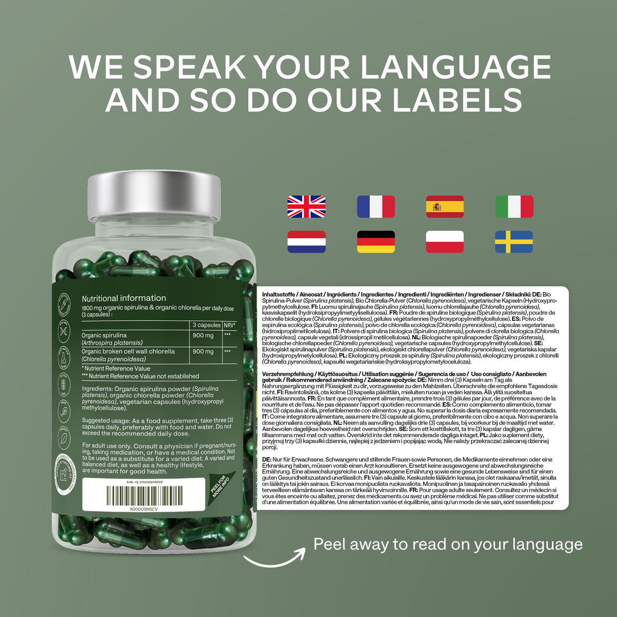 AAVALABS Organic Spirulina and Chlorella Capsules - Spirulina Powder and Chlorella Powder - Broken Cell Wall - 1800mg per Serving - 200 Capsules - Vegan