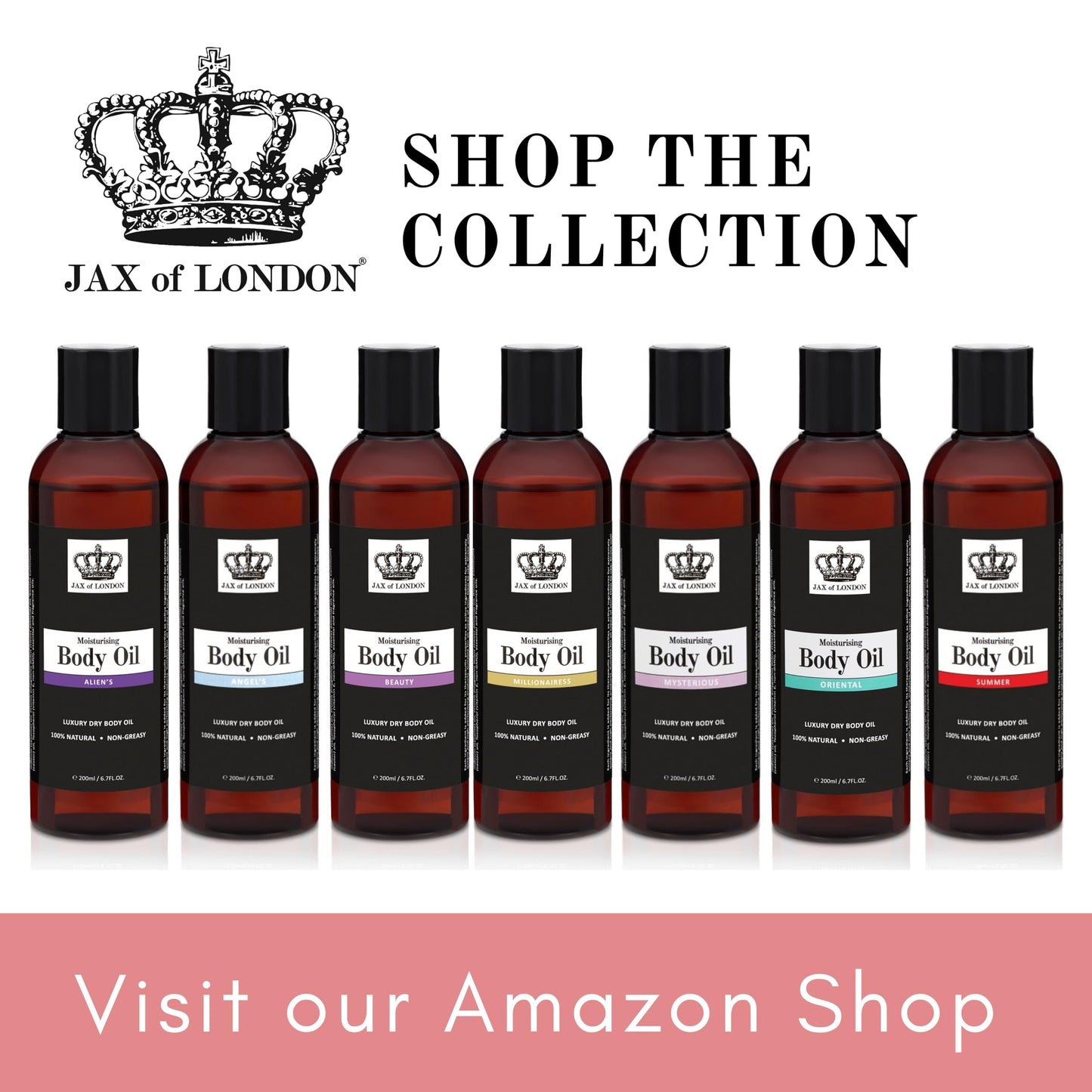 JAX OF LONDON Jax of London Perfume Inspired Body Oil 200ml – 100% Natural Ingredients – Vegan – Moisturising Oil for Skin Hair & Massage – Helps Improve Appearance of Stretch Marks – Inspired by Black Opium