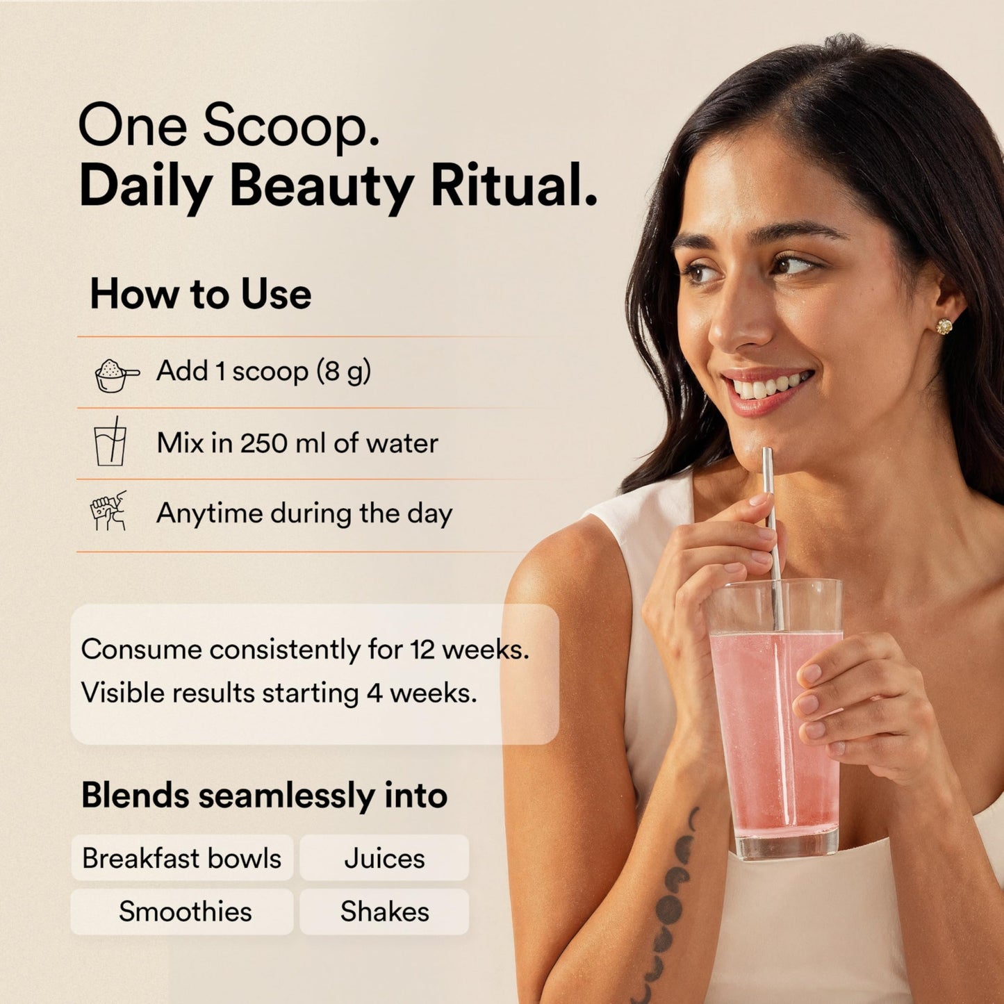 Wellbeing Nutrition Beauty Collagen with Hyaluronic Acid | Collagen Supplements for Women & Men | Collagen Powder with Biotin and Vitamins for Skin Radiance & Anti-Aging | 250g - Mango Peach Flavor