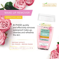 Bielenda Rose Care - Bi-Phase Quickly And Effectively Removes Waterproof Make-Up, Cleanses And Refreshes The Skin - Rose Care Double-Phase Make-Up Remover - 140 ml