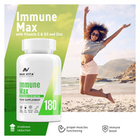 MAX VITA MAXIMUM VITALITY Vitamin C with Zinc 15mg & Vitamin D3 2000IU Multivitamin for Men & Women Immune Booster Strong Bones Teeth - 180 Vegan & Vegetarian Tablets Made in The UK