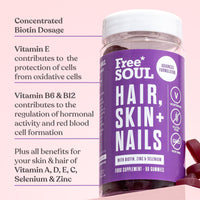 Free Soul Biotin Hair Supplement – Hair, Skin, & Nails Gummies – Delicious Chewable Hair Skin and Nails Vitamins – Biotin Enhanced with Vitamins B6, B12, Zinc, Selenium, E, A, C & D – 60 Gummies