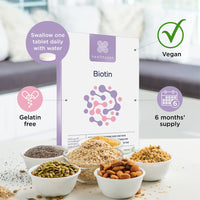 healthspan Healthspan Biotin 1,000μg (6 Months Supply) | Vitamin B for Healthy Hair & Skin | Supports Macronutrient Metabolism | One-a-Day Tablets | Vegan