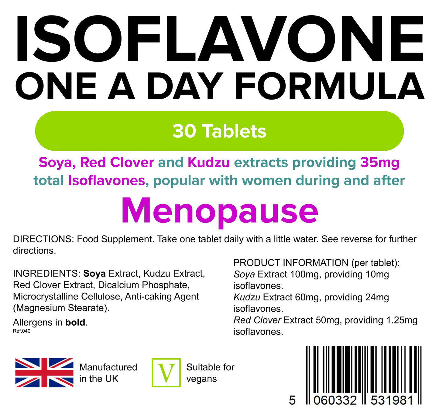 Lindens SOYA Isoflavones | 30 1-A-DayTablets | Red Clover, Kudzu, Menopause, Hormone Balance | Vegan Formula (1 Months Supply) | Made in The UK, Letterbox Friendly