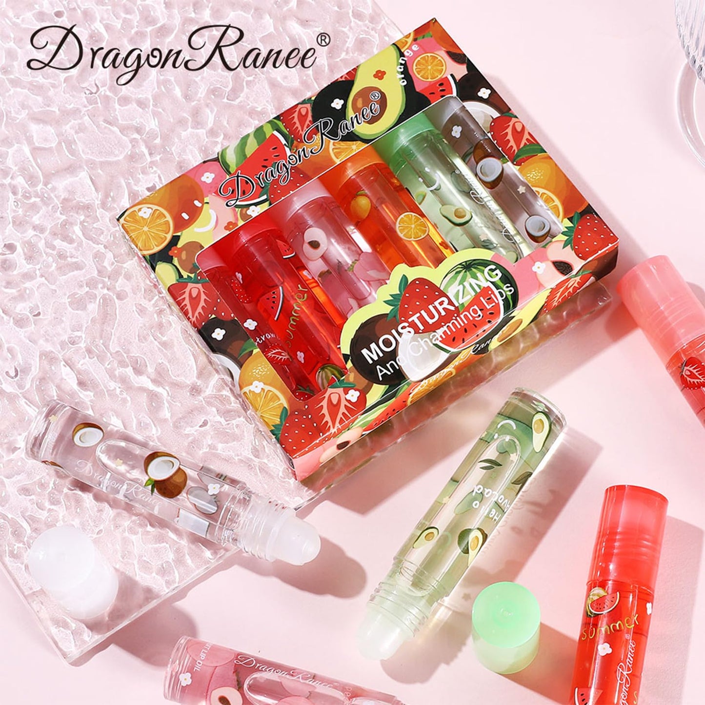 Mrettick Moisturizing Lip Oil 6 Pcs Roll-on Lip Oil Set Fresh Lip Glaze Transparent Colorless Moisturizing Lip Lotion Hydrating Lip Oil Set for Lip Care(Color Box Packaging)