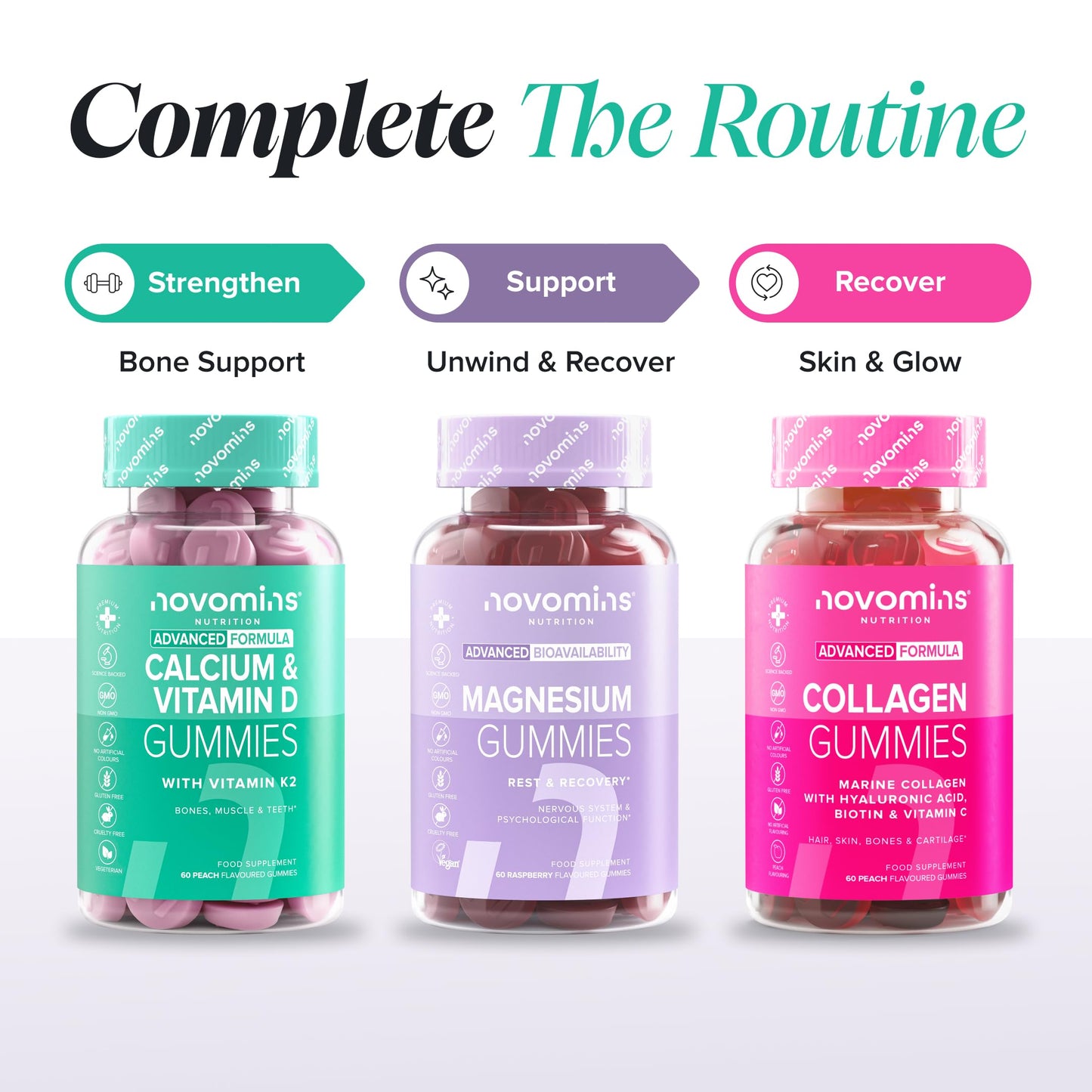 novomins Calcium Gummies 400mg - with Vitamin D3 K2 - Alternative to Calcium Tablets - Vegetarian - 1 Month Supply - Healthy Bones & Muscles - 60 Gummies - Novomins