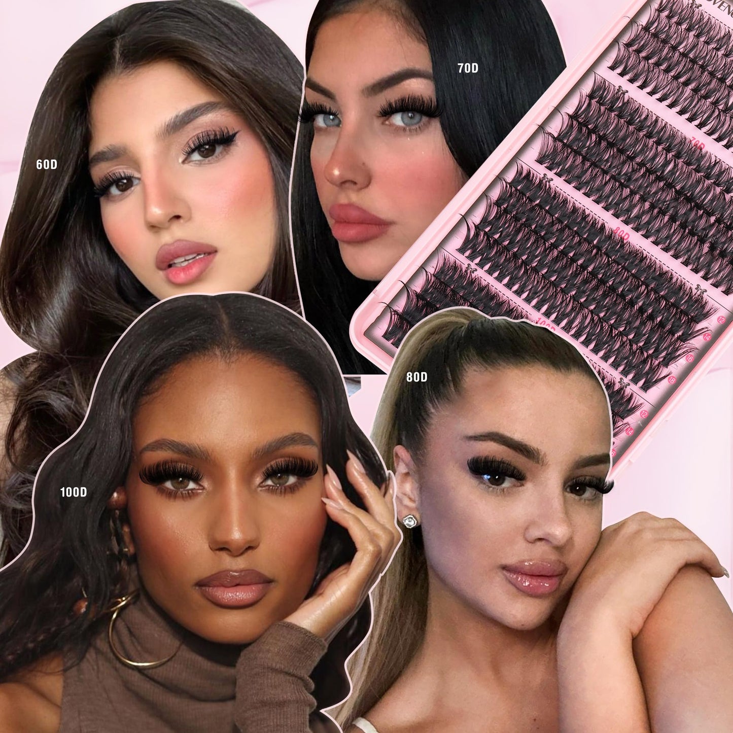 Goddvenus Fluffy Individual Eyelashes Kit 60+70+80+100D Clusters Lashes Kit 320Pcs Eyelash Individual DIY Lash Extension kit Russian D Curl Lashes Individual Cluster with Bond and Seal (12-18mm Mix)