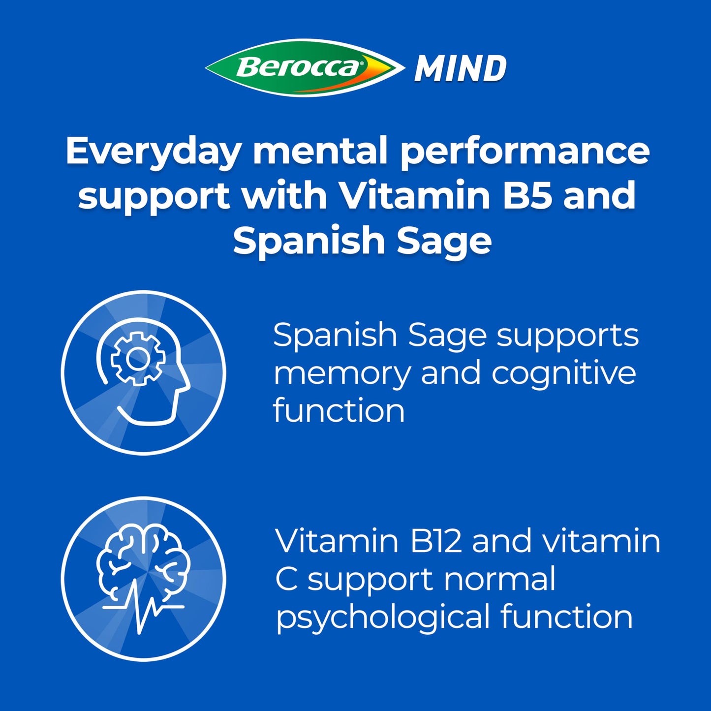Berocca Mind Effervescent Tablets Including B Vitamins, with Spanish Sage to Support Memory and Mental Performance- 15 Tablets – Berry Flavour