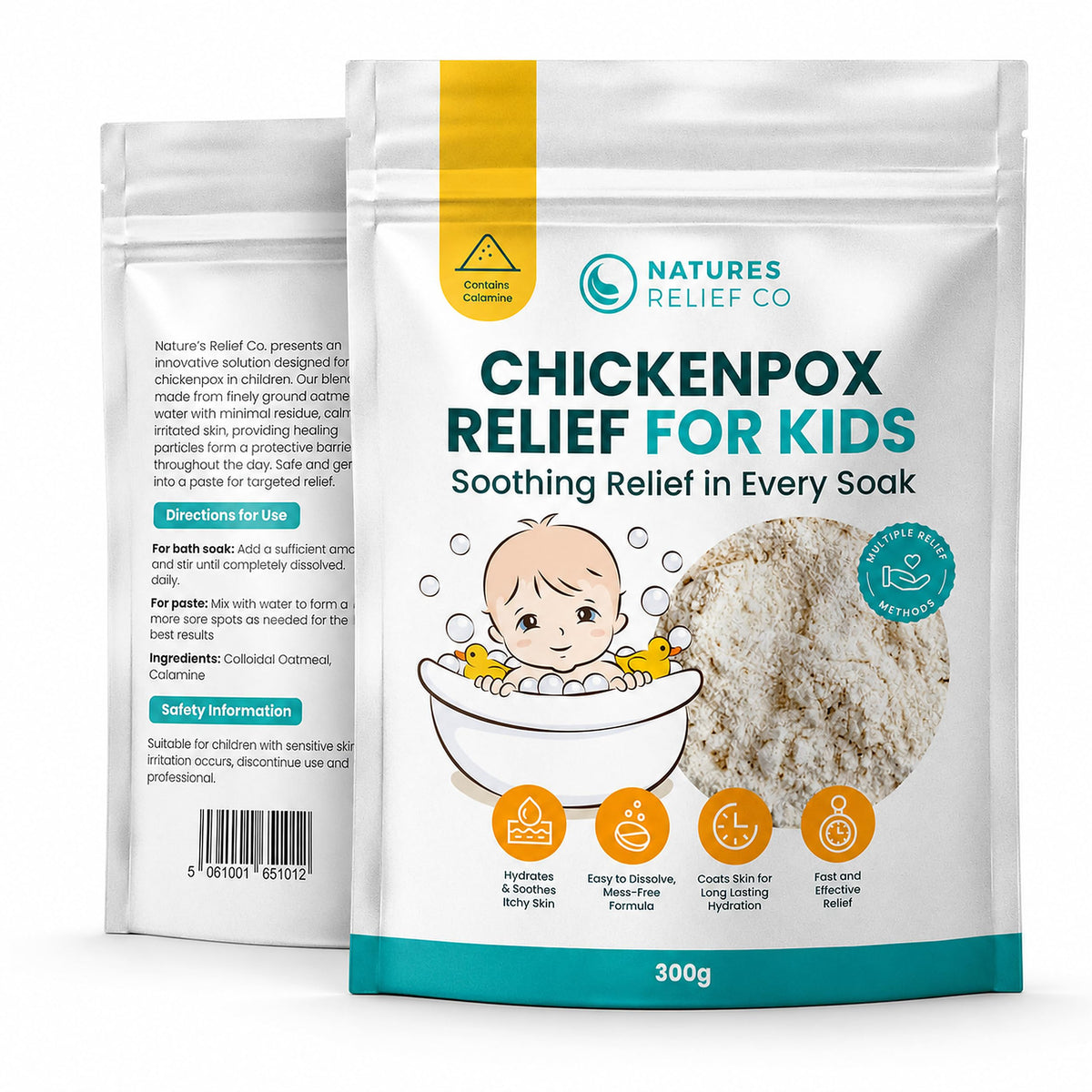 Natures Relief Co Chickenpox Relief Treatment | Colloidal Oatmeal & Calamine | Oatmeal Bath Soak for Chicken Pox Relief Kids - Colloidal Oats Bath for Itchy Skin| Made in UK | 300g